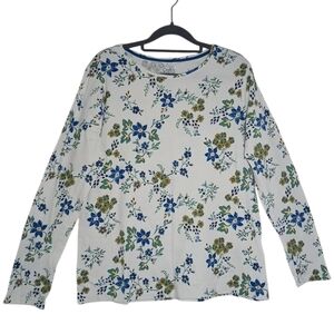 Croft & Barrow Floral Long Sleeve Tee - Blue and Green on White Size L‎